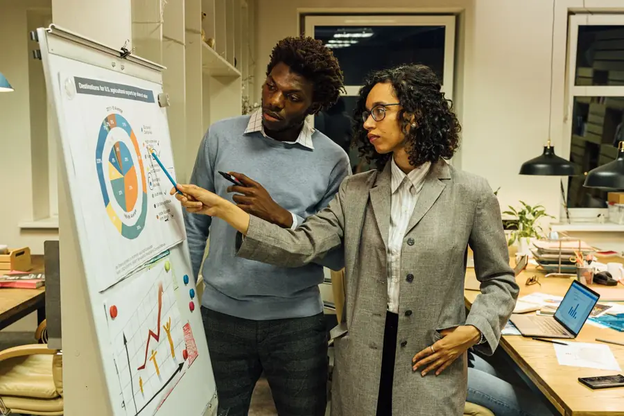 Consultants mapping business processes on a whiteboard during an AI readiness assessment workshop