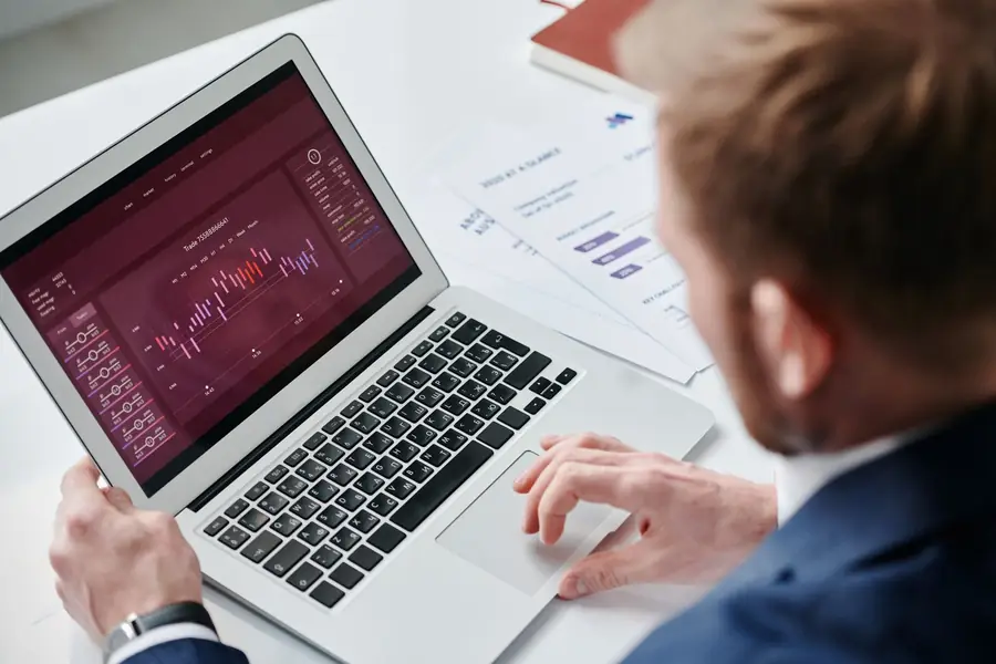 Business performance dashboard showing KPIs and operational analytics on a laptop